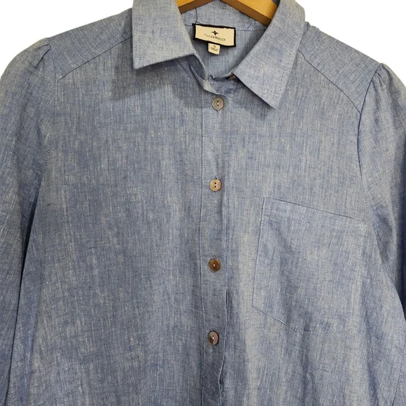 Tuckernuck Blue Cotton Chambray Callahan ButtonDown Shirt Dress Ruffle Hem Small - Picture 5 of 11